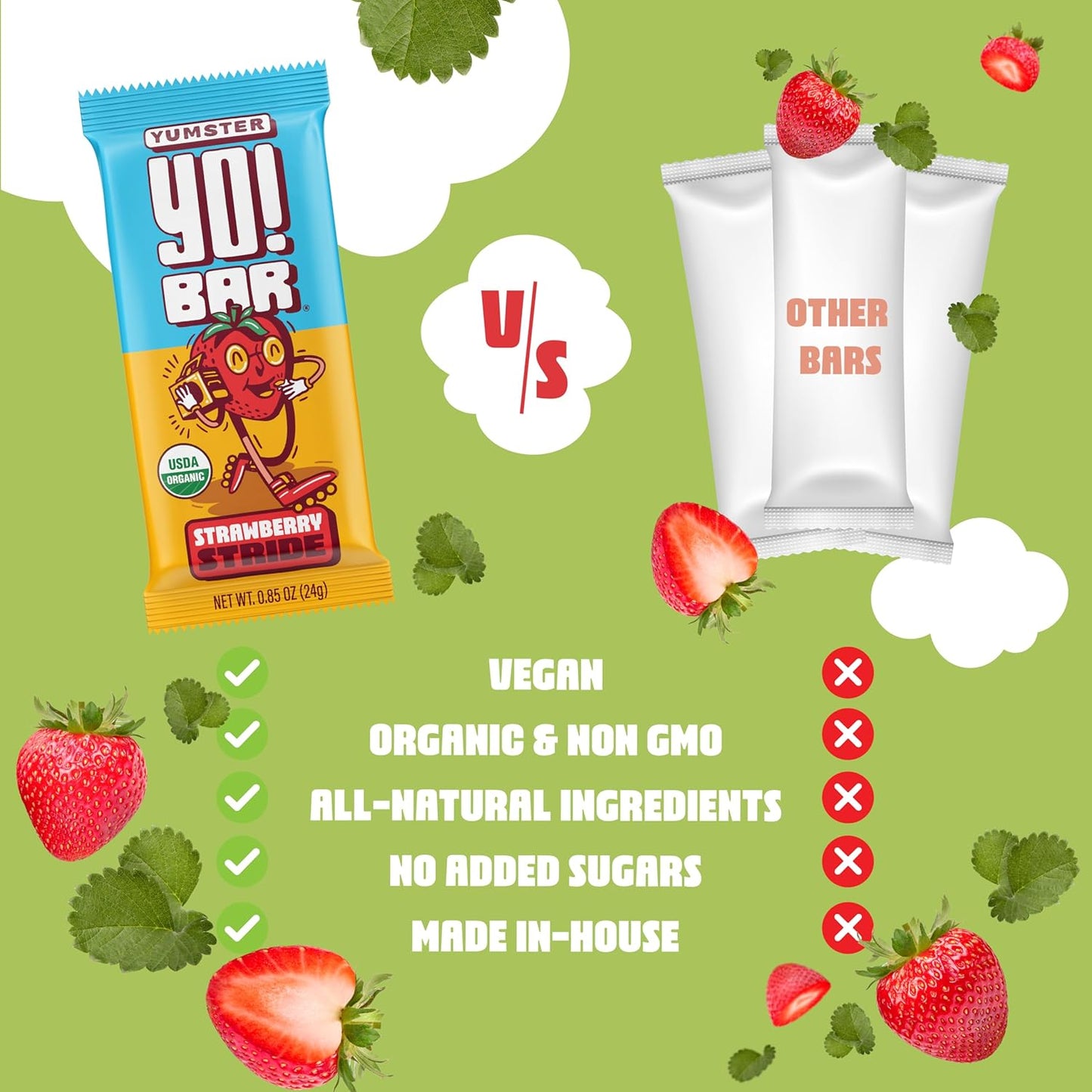 Bearded Brothers Vegan Organic Kids Bar, Strawberry (25 Bars) - Gluten Free, Paleo, Whole 30 | Soy Free, Non-GMO, Low Glycemic, No Sugar Added