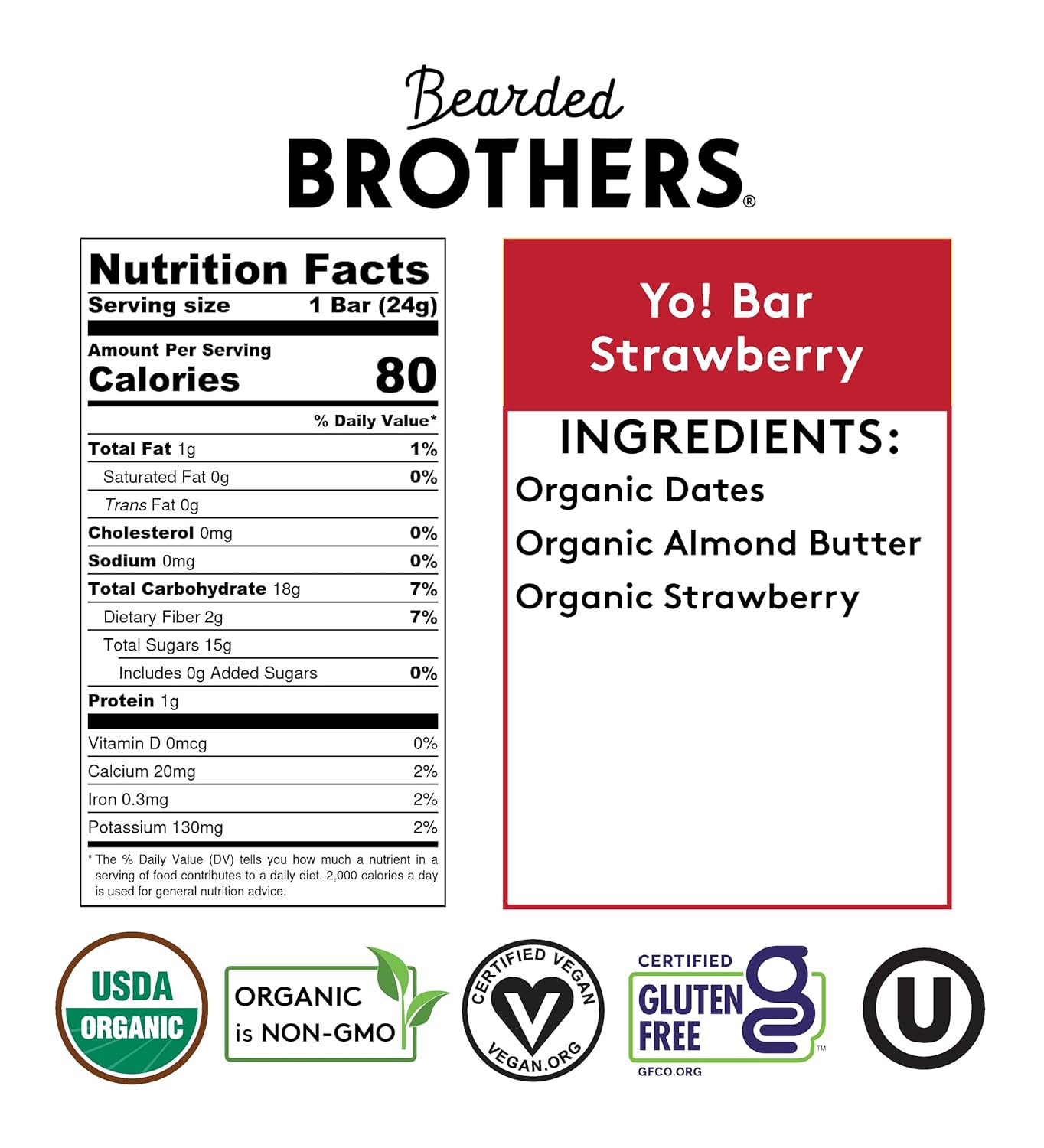 Bearded Brothers Vegan Organic Kids Bar, Strawberry (25 Bars) - Gluten Free, Paleo, Whole 30 | Soy Free, Non-GMO, Low Glycemic, No Sugar Added