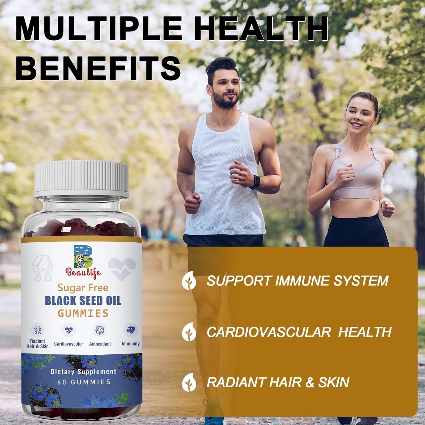 Beaulife Black Seed Oil Gummies with Sea Moss, Ashwagandha, Elderberry, Turmeric - Immune System Support with Vitamin C, D, Zinc, Beet Root Powder for Healthier Skin & Hair
