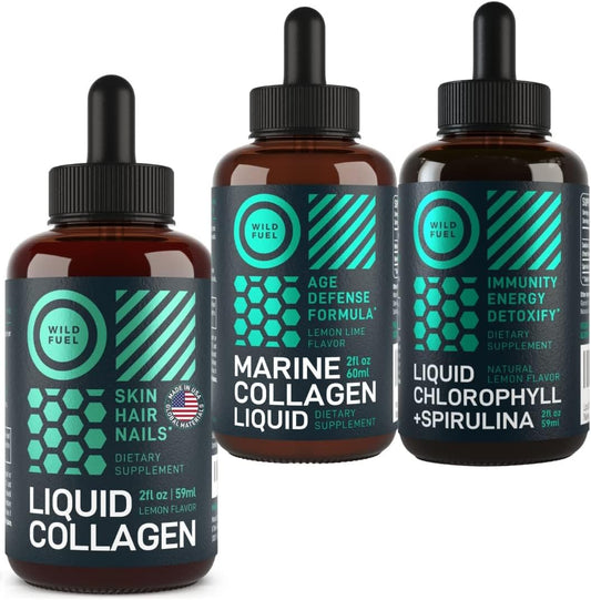 Beauty and Wellness Bundle with WILD FUEL Liquid Collagen, Marine Collagen, and Liquid Chlorophyll