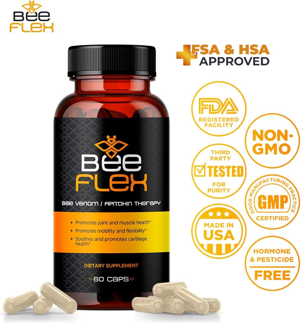 Bee Flex Joint Support Supplements with Glucosamine & Turmeric for Enhanced Mobility and Comfort - Natural Cartilage Support - 60 Capsules