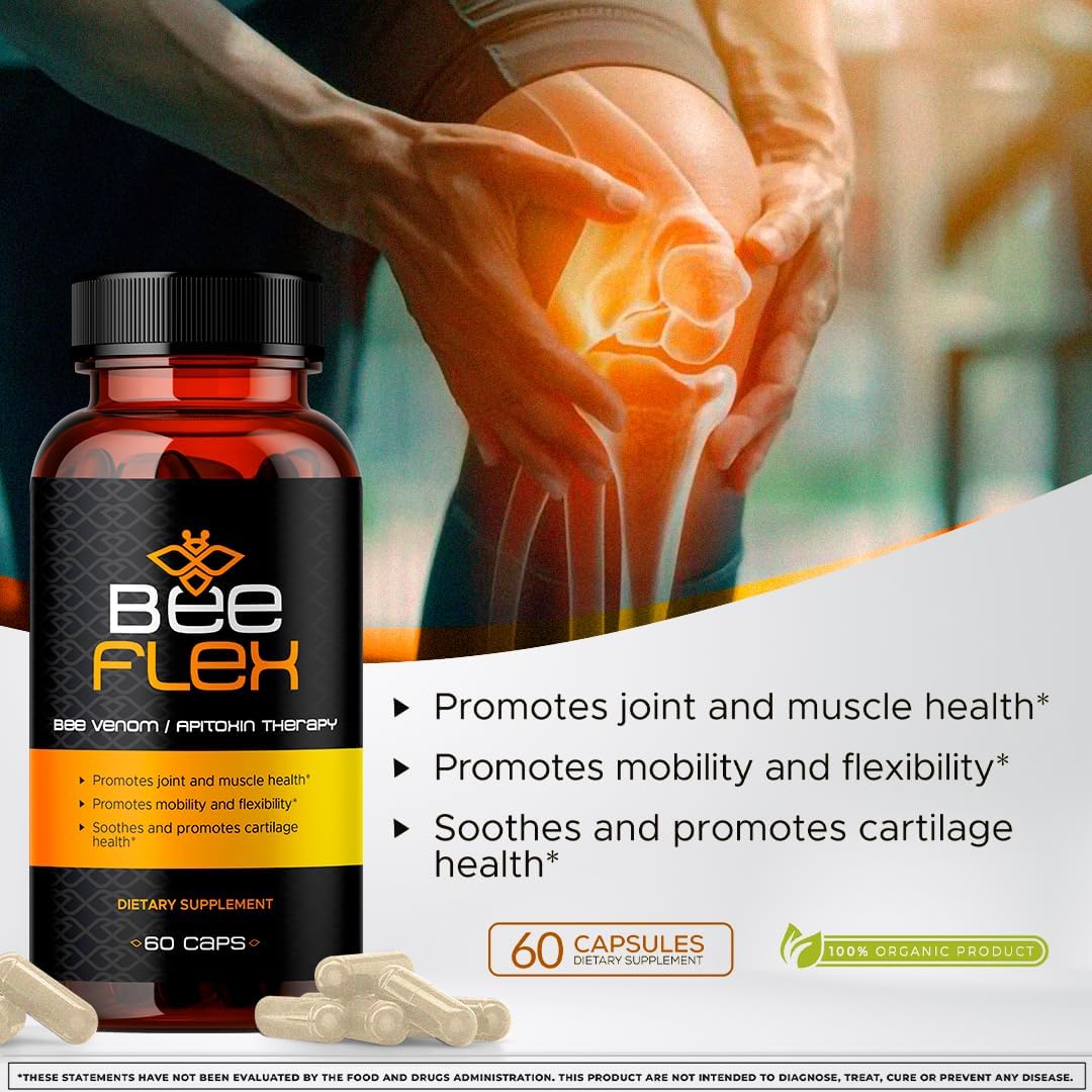 Bee Flex Joint Support Supplements with Glucosamine & Turmeric for Enhanced Mobility and Comfort - Natural Cartilage Support - 60 Capsules
