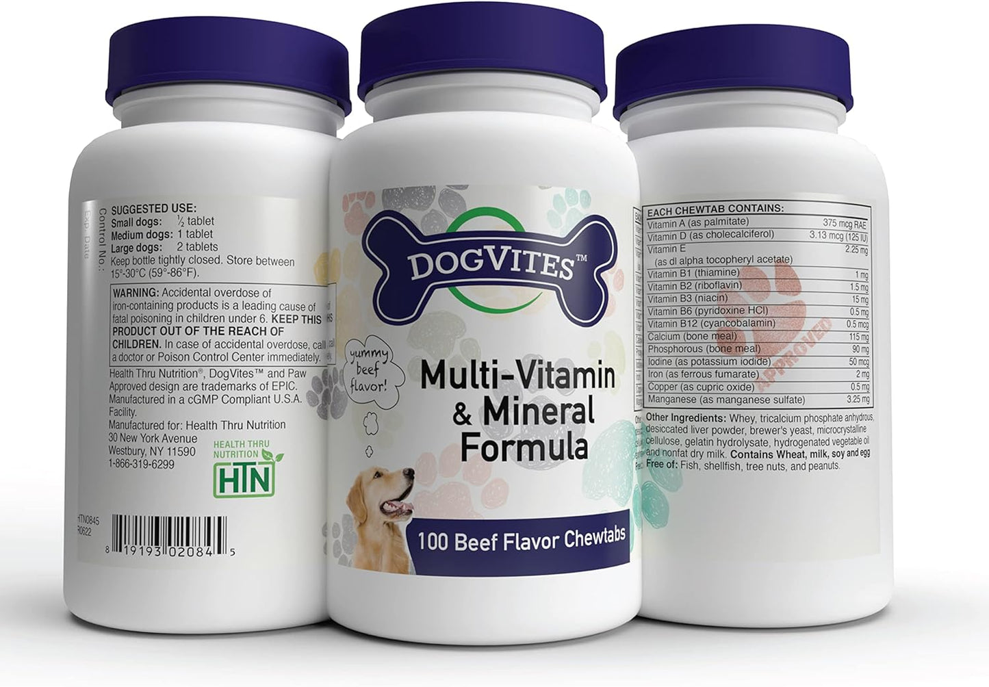 Beef Flavored Dog Vitamins - 100 Chewable Tablets for Canine Health by Health Thru Nutrition