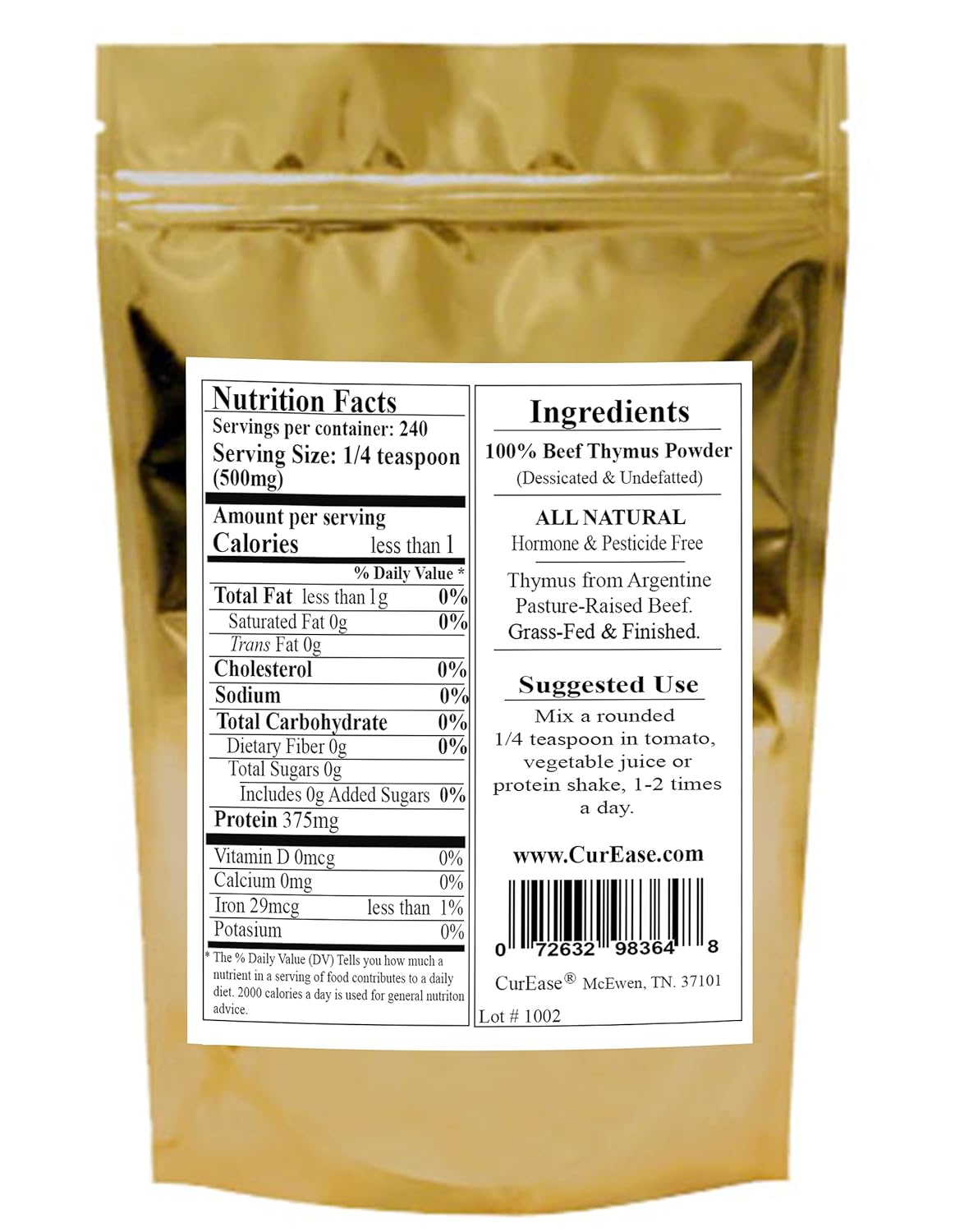 Beef Thymus Powder by CurEase - Natural Supplement for Immune Support