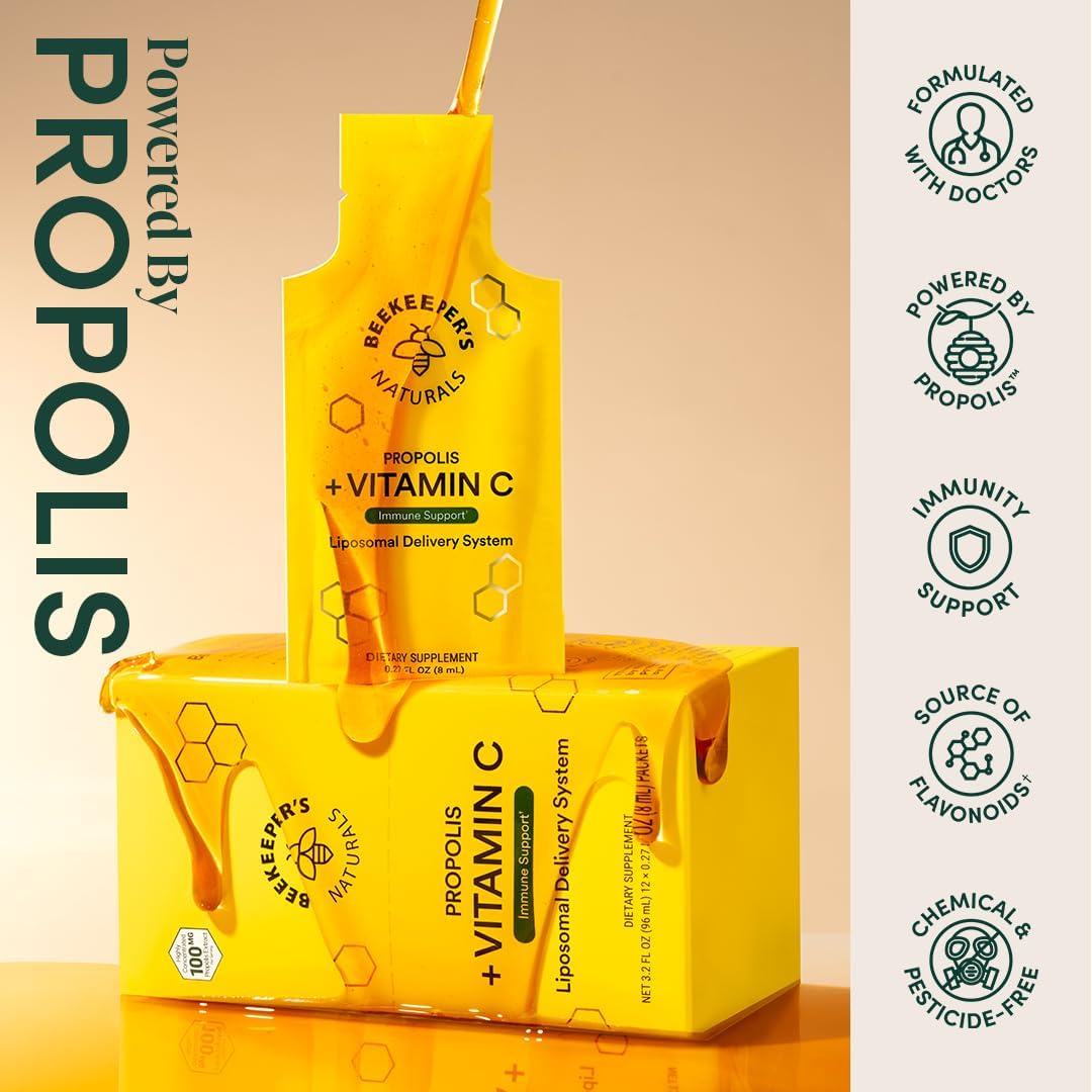 Beekeeper's Naturals Propolis Liposomal with Vitamin C for Enhanced Immune Support, 30 Ct