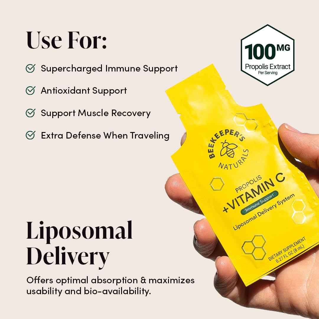 Beekeeper's Naturals Propolis Liposomal with Vitamin C for Enhanced Immune Support, 30 Ct