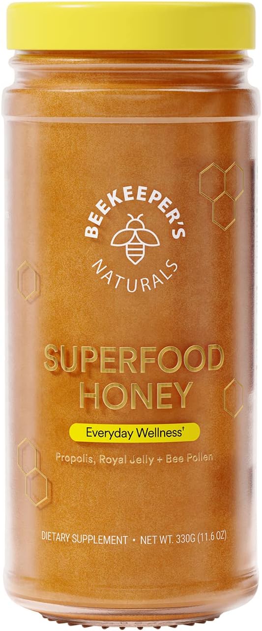 Beekeeper's Naturals Superfood Honey - Energy Boost, Immune Support, Mental Clarity - Bee Pollen, Royal Jelly, Propolis - 11.6 oz - BoostGo Australia