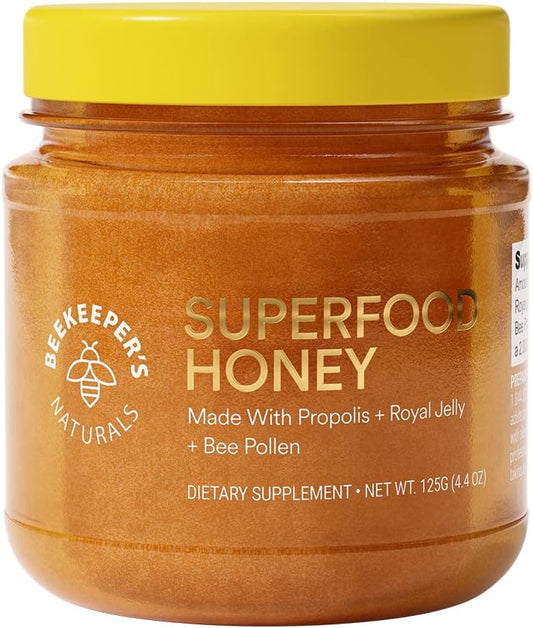 Beekeeper's Naturals Superfood Honey with Bee Pollen, Royal Jelly, Propolis - Boost Energy, Immunity, Mental Focus, Performance - 4.4 oz