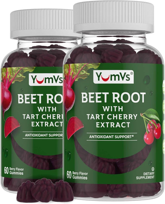 Beet Root Gummies with Tart Cherry Extract - Berry Flavor for Blood Circulation and Antioxidant Support - Pack of 2 - 60 Count