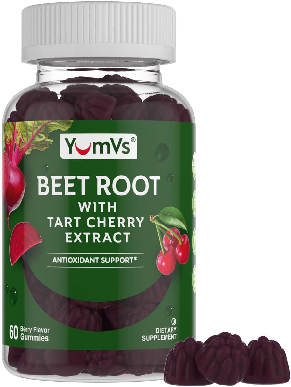 Beet Root Gummies with Tart Cherry Extract - Berry Flavor for Blood Circulation and Antioxidant Support - Pack of 2 - 60 Count