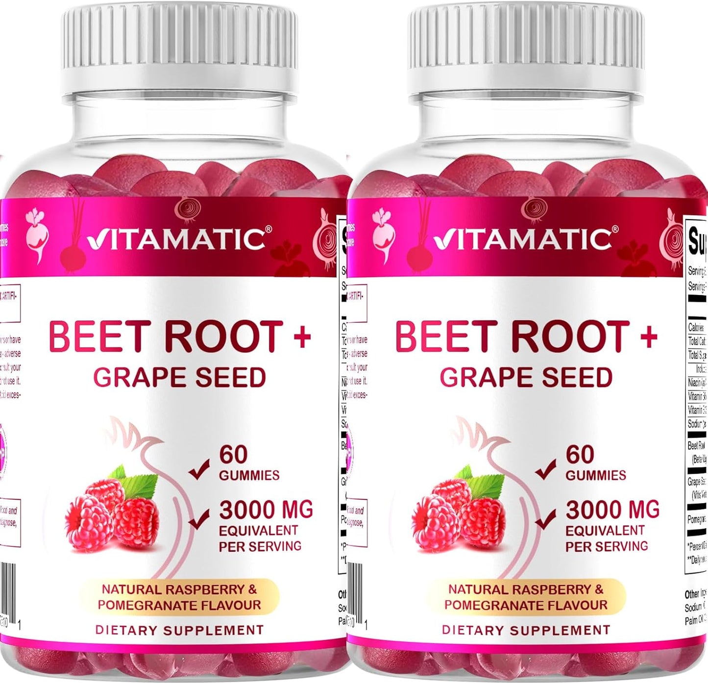 Beet Root Gummies with Vitamin B6, B12, Grape Seed, Pomegranate - 5:1 Extract, 400mg - 120 Gummies (2 Pack)