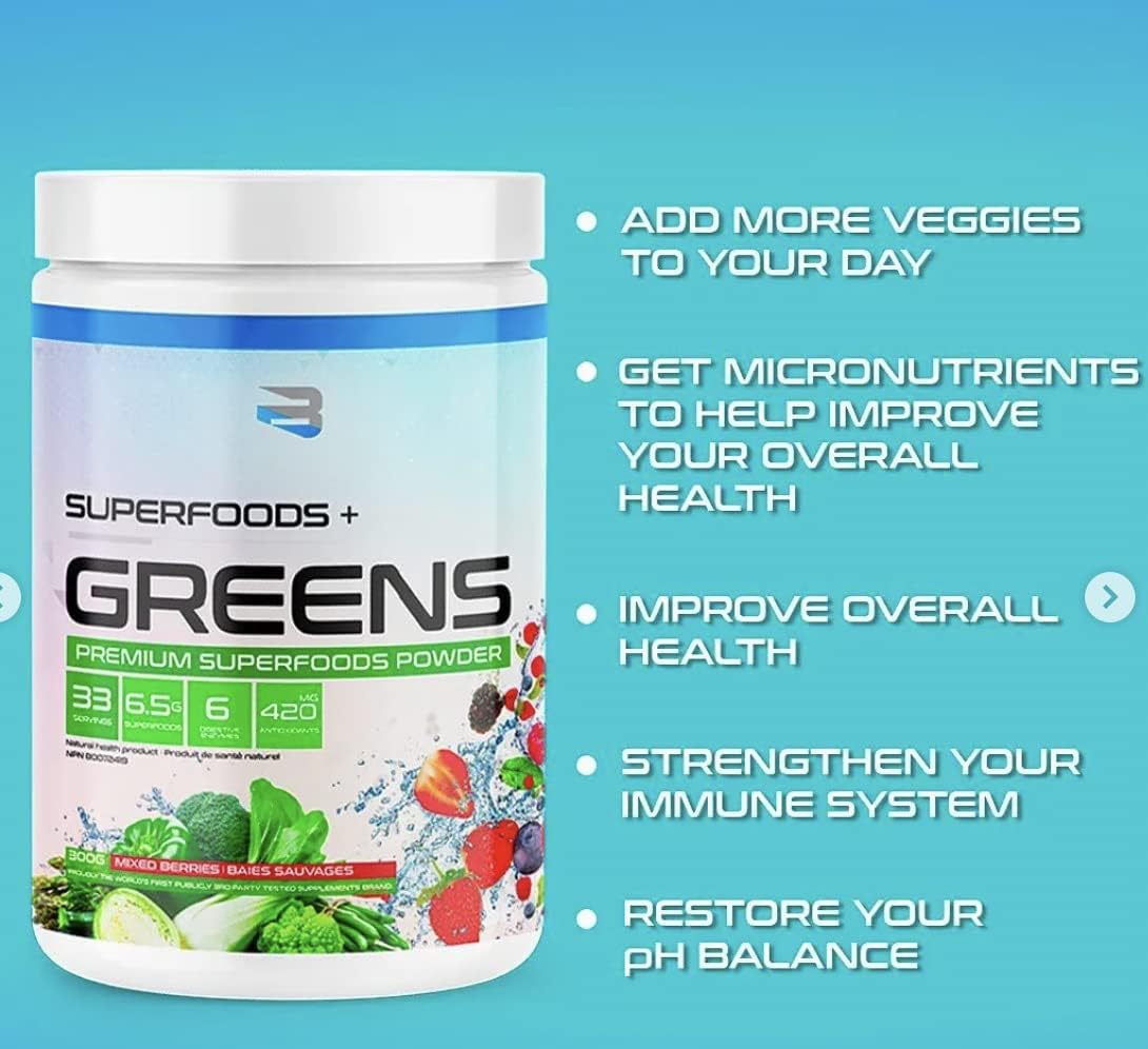 Believe Supplements Strawberry Banana Superfoods + Greens Blend - Natural Energy & Immune Support