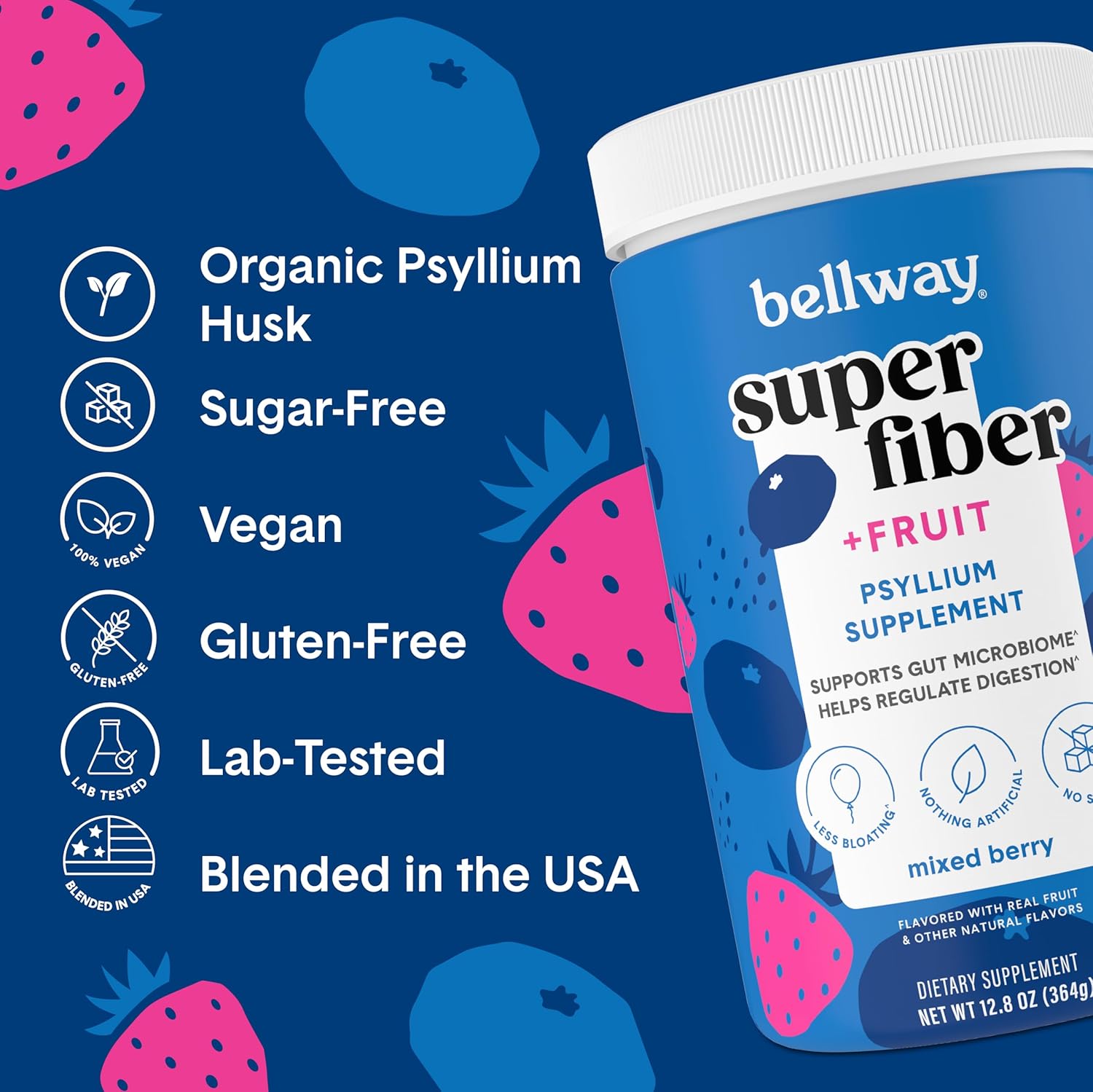Bellway Mixed Berry Super Fiber Powder with Collagen and Watermelon Flavor