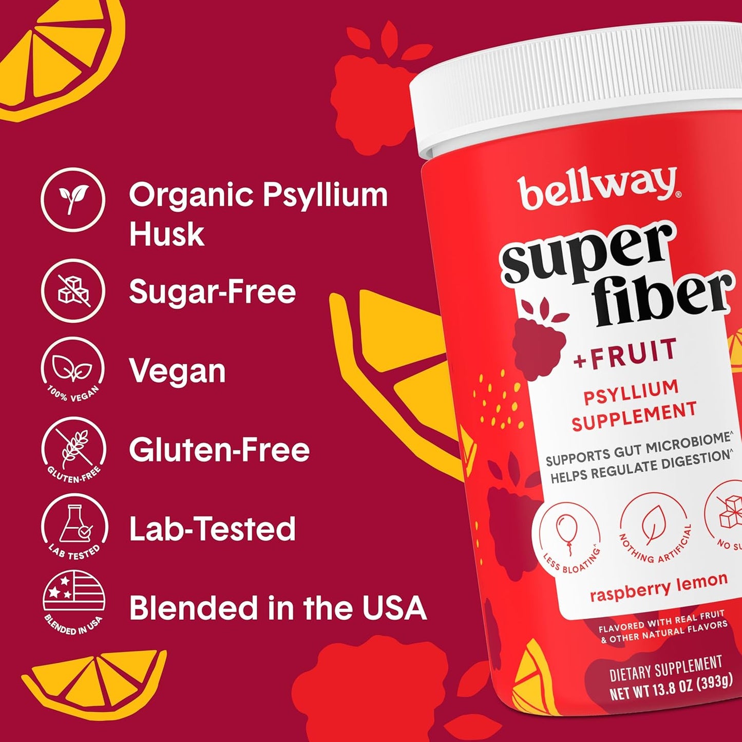 Bellway Super Fiber Powder with Raspberry Lemon Flavor and Added Greens - Boost Digestion and Overall Health