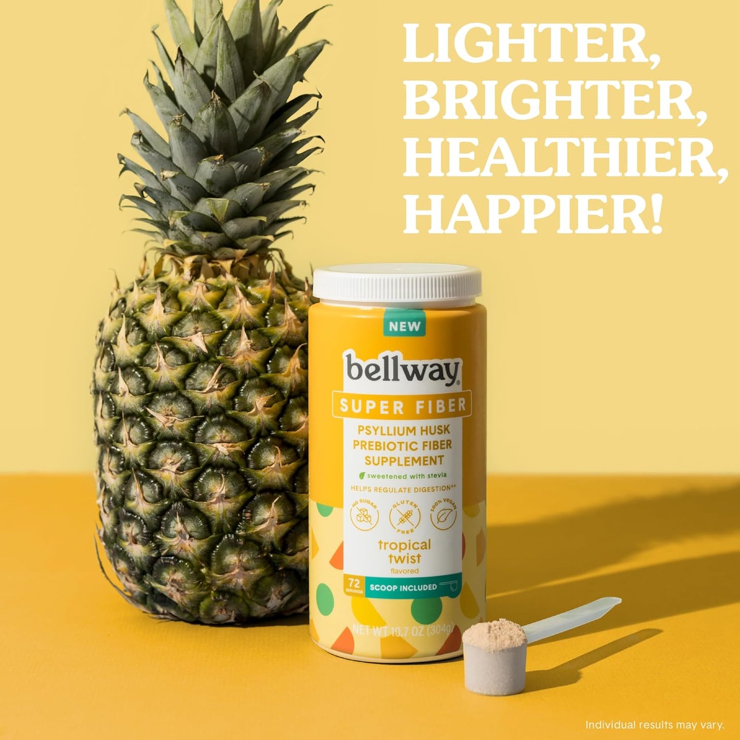 Bellway Super Fiber Supplement Powder - Tropical Twist Flavor, 72 Servings, Vegan & Gluten Free with Psyllium Husk, No Added Sugar