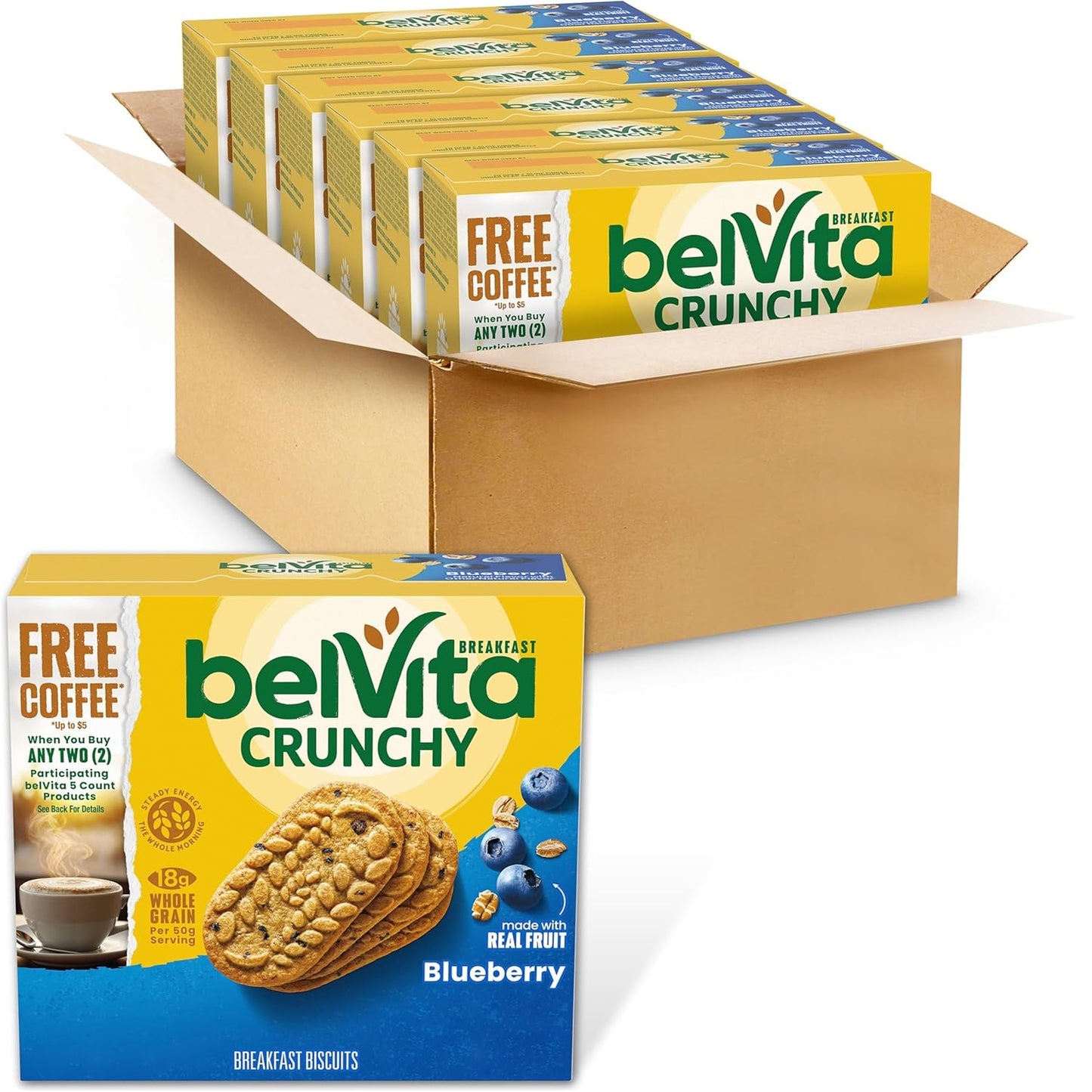 belVita Blueberry Breakfast Biscuits - 30 Packs, 6 Boxes, 4 Biscuits Per Pack