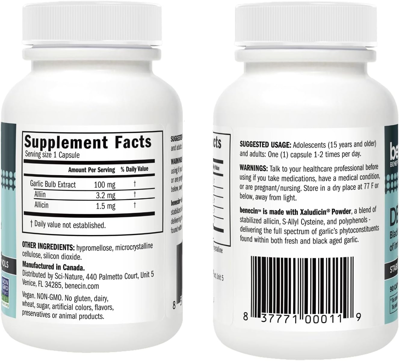 Benecin Defense Capsules with 1500 mcg Stabilized Allicin, SAC, and Polyphenols from Black Garlic for Immune and Heart Health (360 Count)