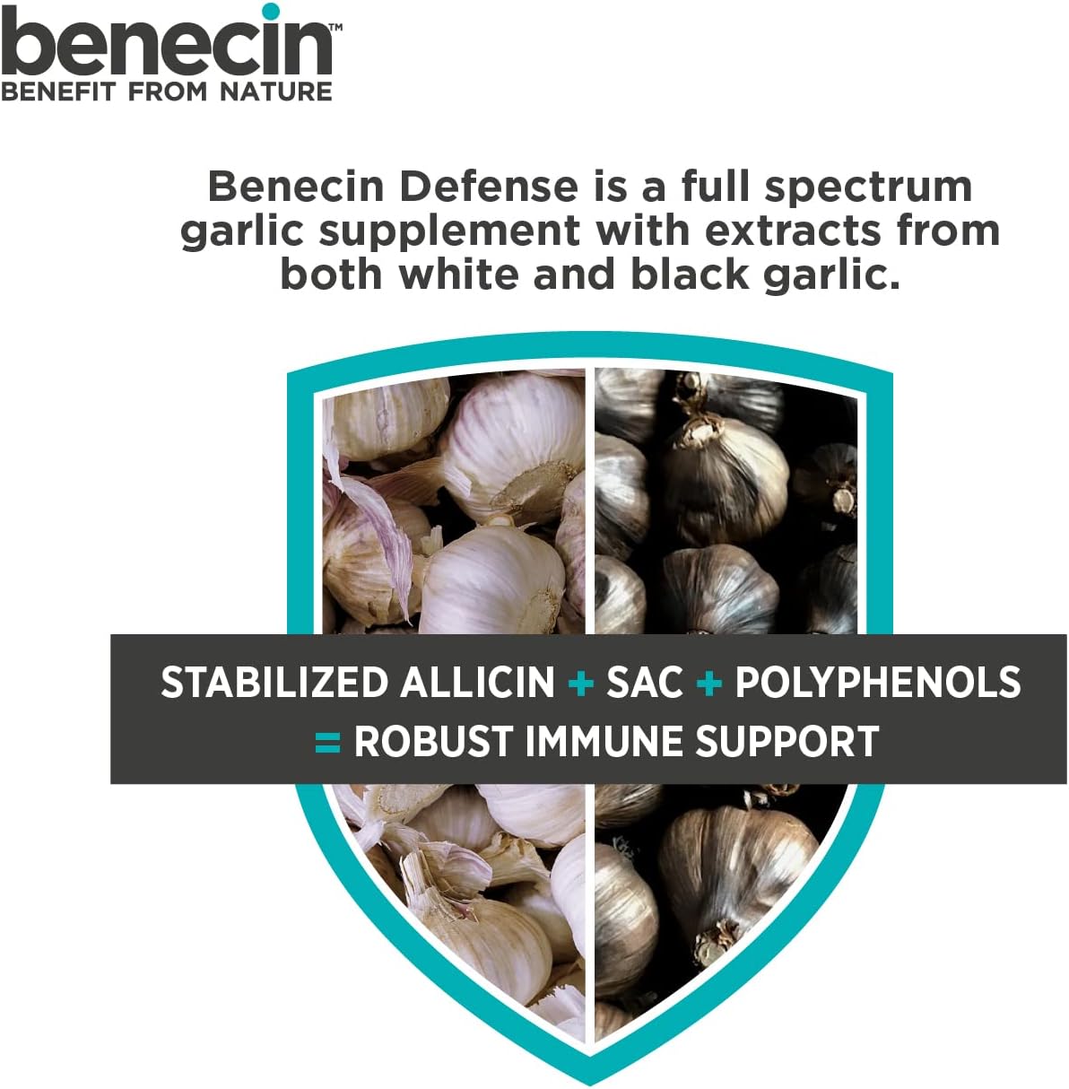 Benecin Defense Capsules with 1500 mcg Stabilized Allicin, SAC, and Polyphenols from Black Garlic for Immune and Heart Health (360 Count)