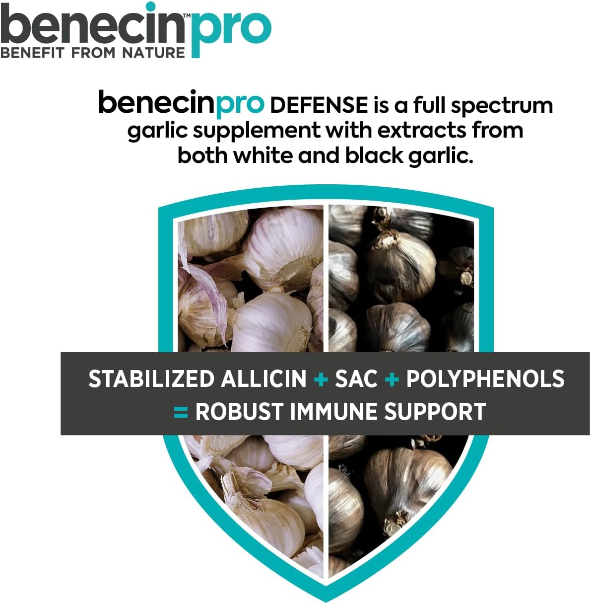 Benecin Defense PRO Capsules - High Allicin, SAC & Polyphenols - Immune & Heart Support - Vegetarian - 100 Count