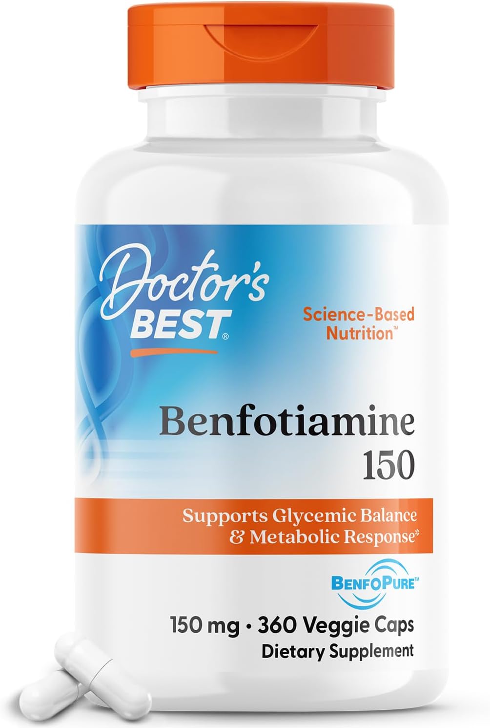 Benfotiamine 150 with BenfoPure for Glucose Metabolism Support - Non-GMO, Vegan, Gluten Free - 360 Veggie Caps, 150 mg