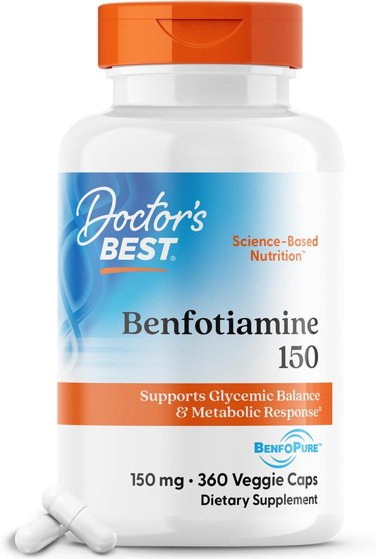 Benfotiamine 150 with BenfoPure for Glucose Metabolism Support - Non-GMO, Vegan, Gluten Free - 360 Veggie Caps, 150 mg