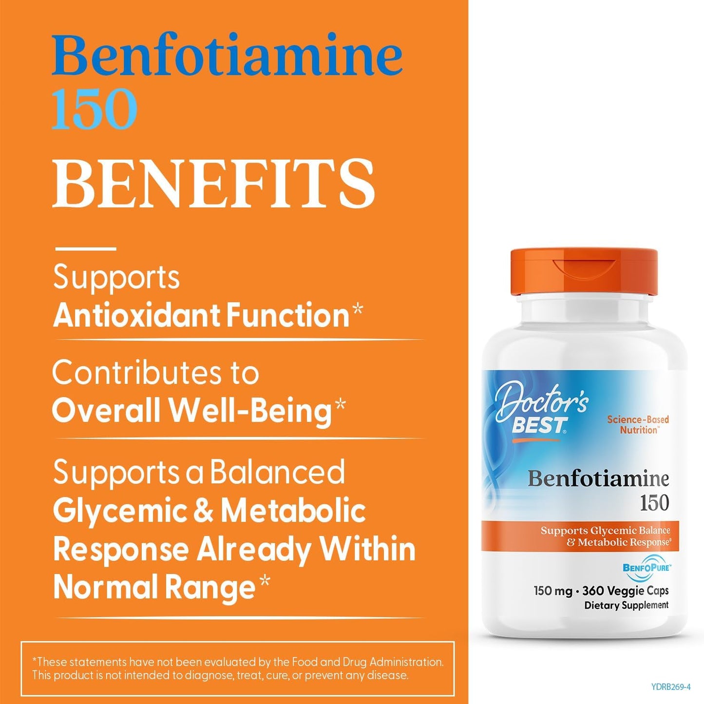 Benfotiamine 150 with BenfoPure for Glucose Metabolism Support - Non-GMO, Vegan, Gluten Free - 360 Veggie Caps, 150 mg