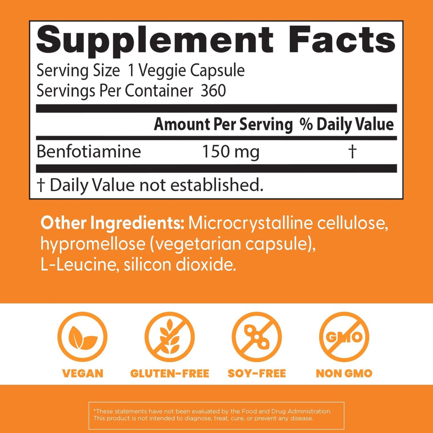 Benfotiamine 150 with BenfoPure for Glucose Metabolism Support - Non-GMO, Vegan, Gluten Free - 360 Veggie Caps, 150 mg