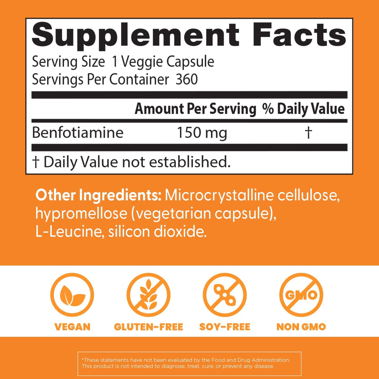 Benfotiamine 150 with BenfoPure for Glucose Metabolism Support - Non-GMO, Vegan, Gluten Free - 360 Veggie Caps, 150 mg