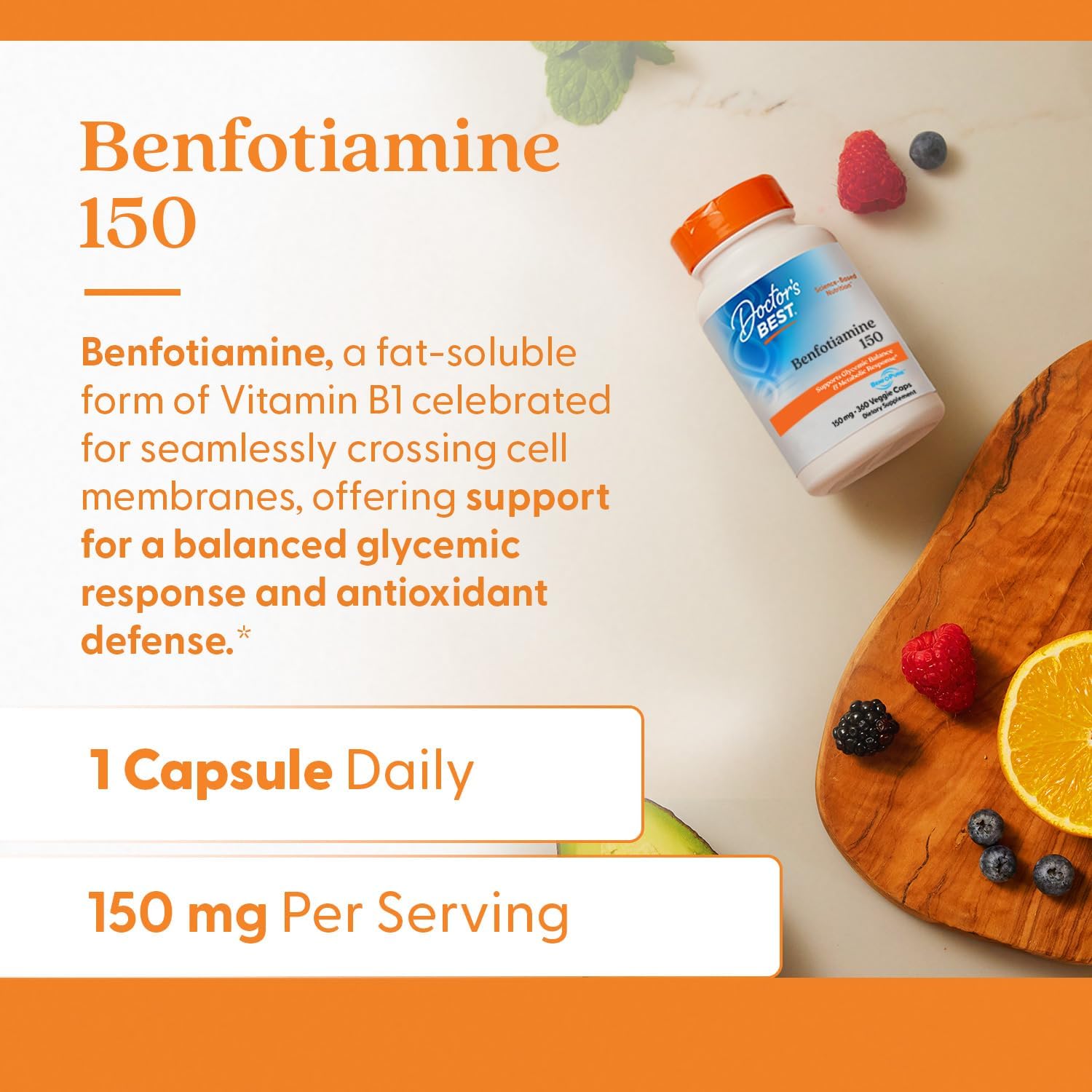 Benfotiamine 150 with BenfoPure for Glucose Metabolism Support - Non-GMO, Vegan, Gluten Free - 360 Veggie Caps, 150 mg