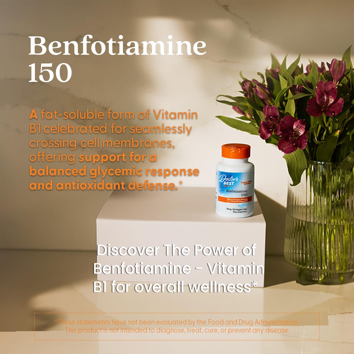 Benfotiamine 150 with BenfoPure for Glucose Metabolism Support - Non-GMO, Vegan, Gluten Free - 360 Veggie Caps, 150 mg