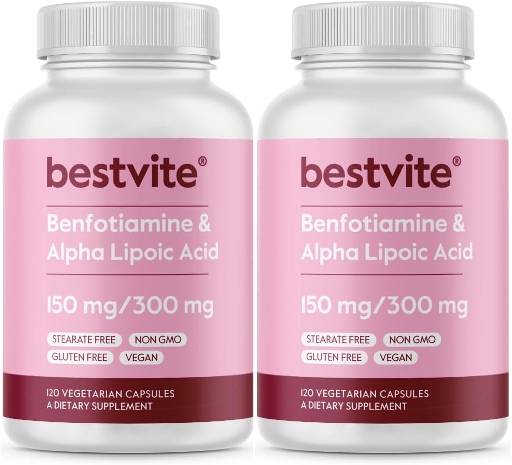 Benfotiamine 150mg and Alpha Lipoic Acid 300mg Capsules - 240 Vegetarian Capsules (120x2) - Vegan, Gluten Free, Non GMO - No Stearates