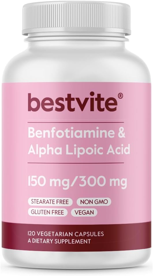 Benfotiamine 150mg and Alpha Lipoic Acid 300mg Capsules - Vegan, Gluten-Free, Non-GMO - 120 Vegetarian Capsules - No Stearates