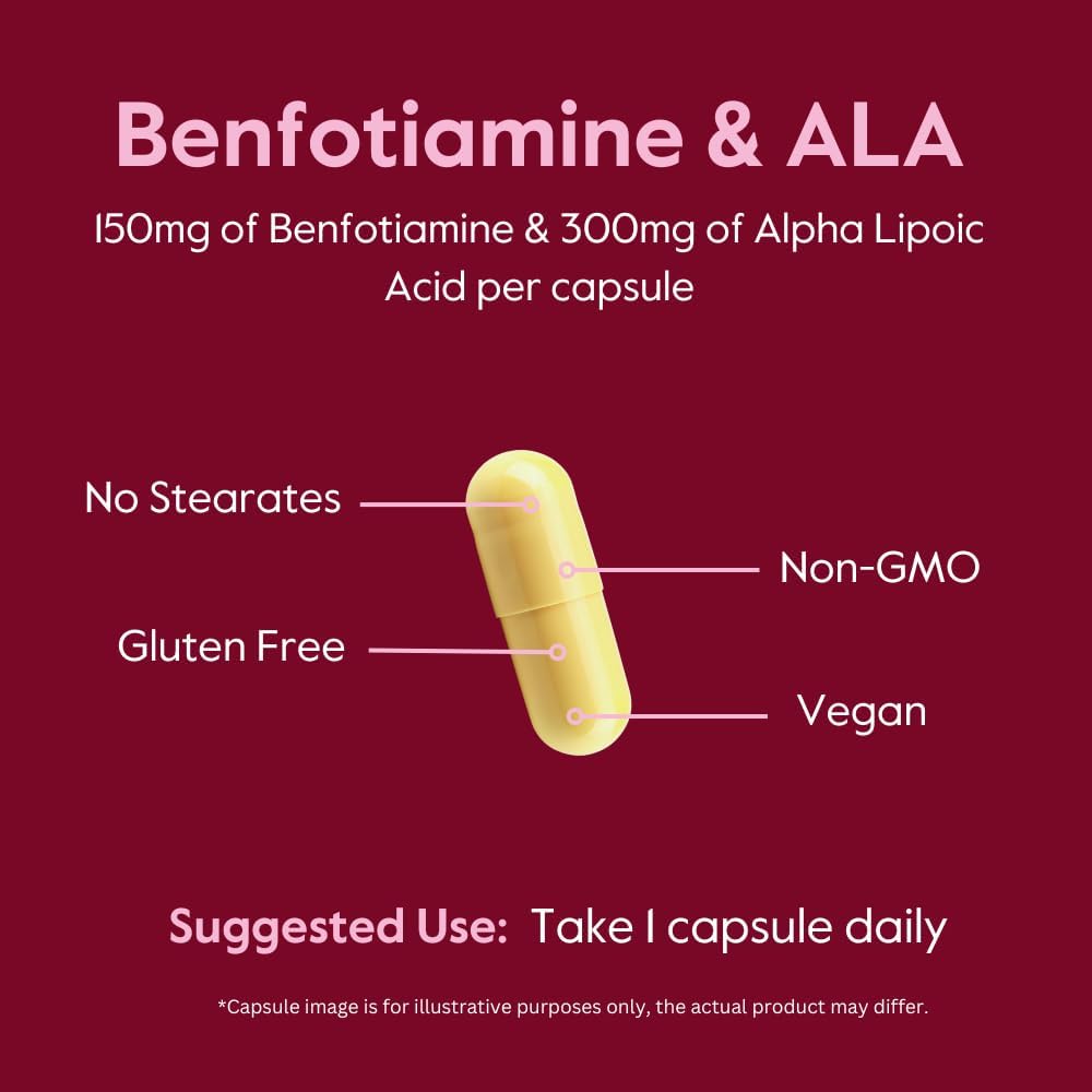 Benfotiamine 150mg and Alpha Lipoic Acid 300mg Capsules - Vegan, Gluten-Free, Non-GMO - 120 Vegetarian Capsules - No Stearates