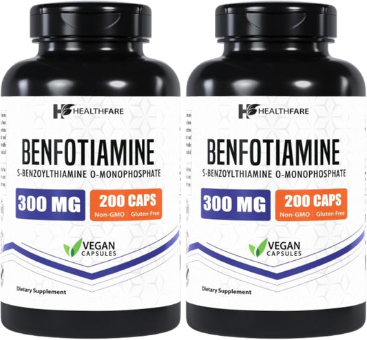 Benfotiamine 300mg Capsules - 400 Count - Fat-Soluble Thiamine B1 Vitamin - Supports Overall Health - Non-GMO - Gluten-Free