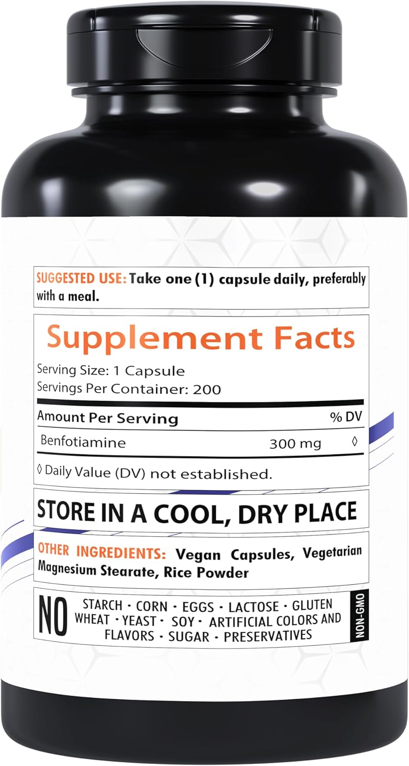 Benfotiamine 300mg Capsules - 400 Count - Fat-Soluble Thiamine B1 Vitamin - Supports Overall Health - Non-GMO - Gluten-Free