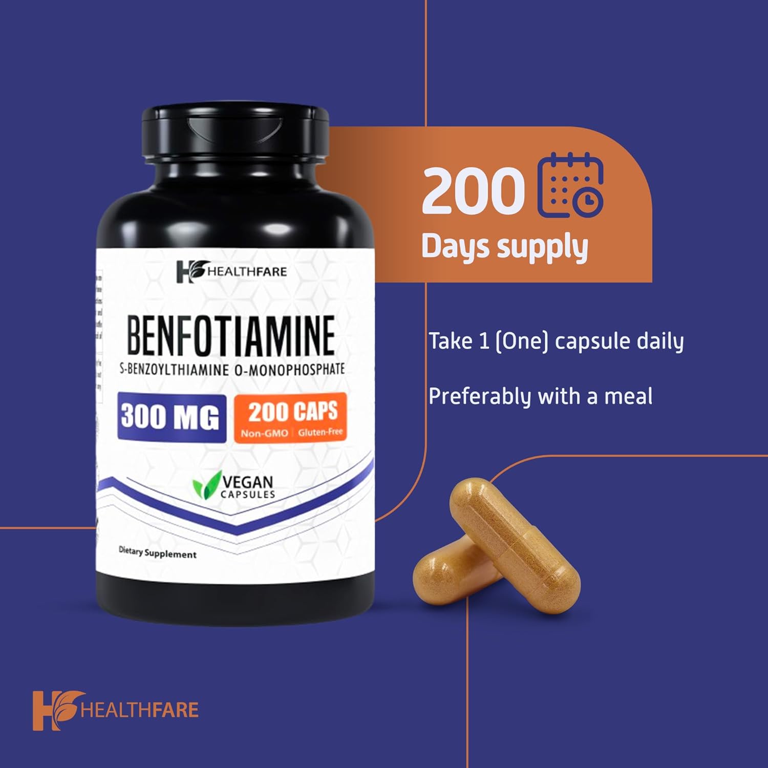 Benfotiamine 300mg Capsules - 400 Count - Fat-Soluble Thiamine B1 Vitamin - Supports Overall Health - Non-GMO - Gluten-Free