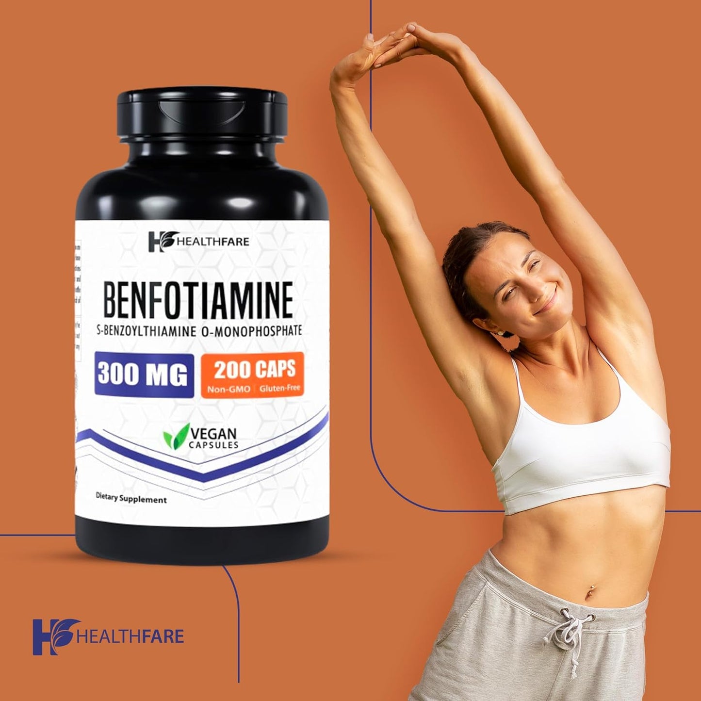 Benfotiamine 300mg Capsules - 400 Count - Fat-Soluble Thiamine B1 Vitamin - Supports Overall Health - Non-GMO - Gluten-Free