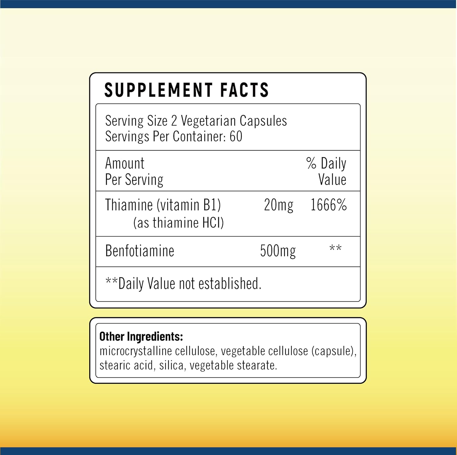 Benfotiamine 500mg Capsules - Gluten Free Thiamine B1 Supplement - 120 Count Bottle