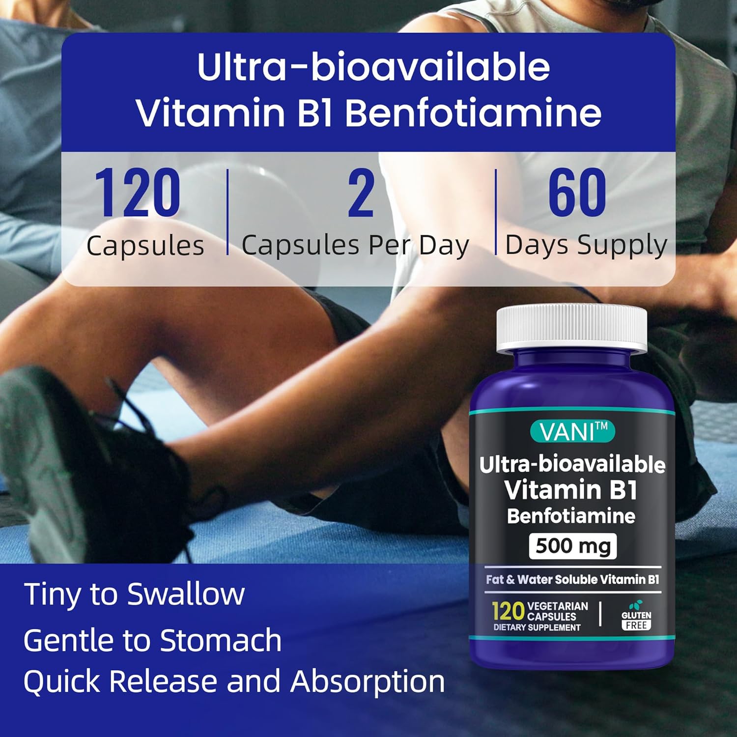 Benfotiamine 500mg with Vitamin B1, Fat Soluable Supplement - 120 Capsules