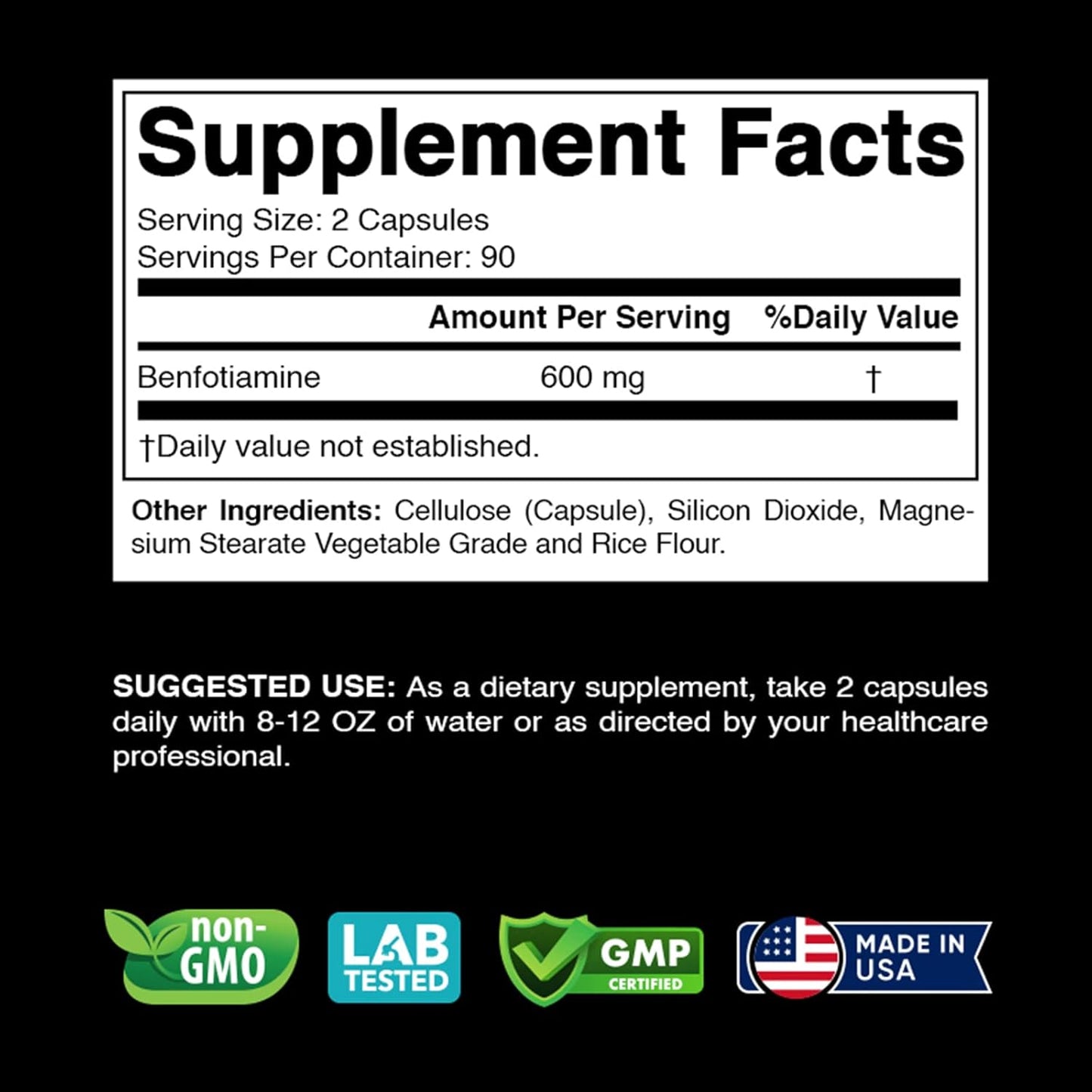 Benfotiamine 600mg Vegetarian Capsules - Fat Soluble Vitamin Supplement for Vitality and Wellness