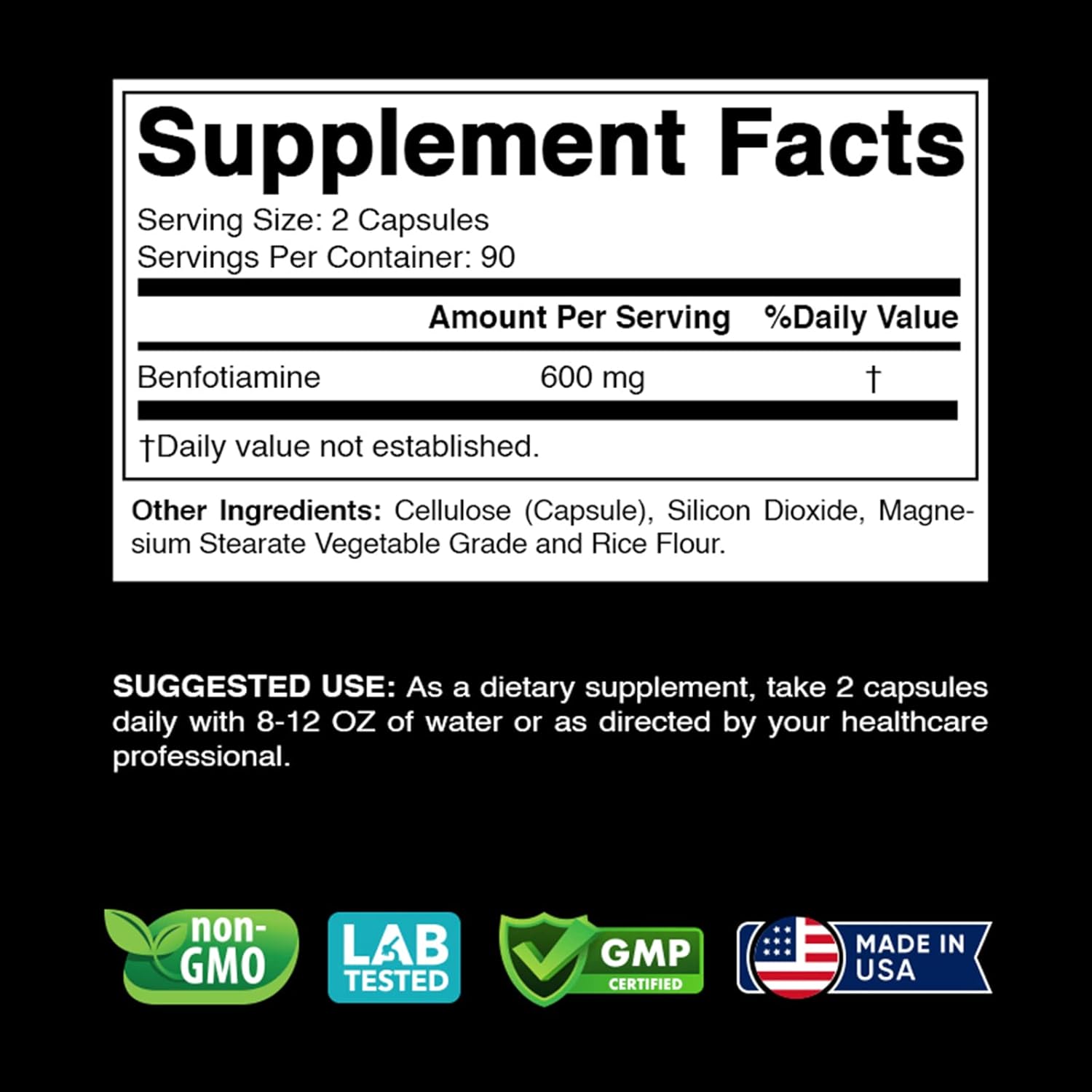 Benfotiamine 600mg Vegetarian Capsules - Fat Soluble Vitamin Supplement for Vitality and Wellness