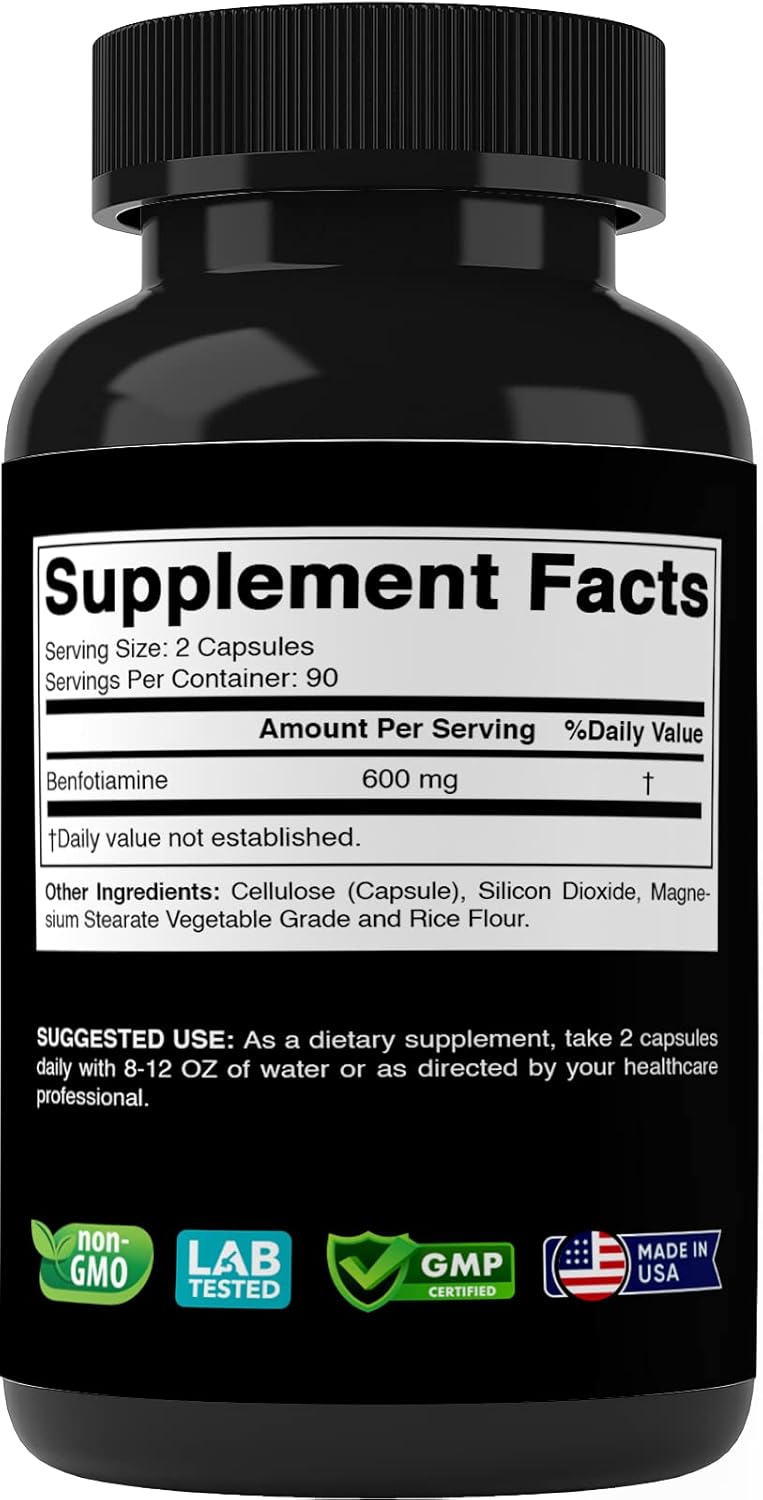 Benfotiamine 600mg Vegetarian Capsules - Fat Soluble Vitamin Supplement for Vitality and Wellness