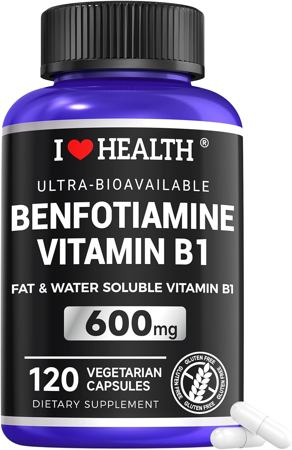Benfotiamine 600mg with Vitamin B1 | 120 Veggie Capsules | USA Made | Third-Party Tested | Fat-Soluble Thiamine Supplement | Non-GMO & Gluten-Free-Vegetarian