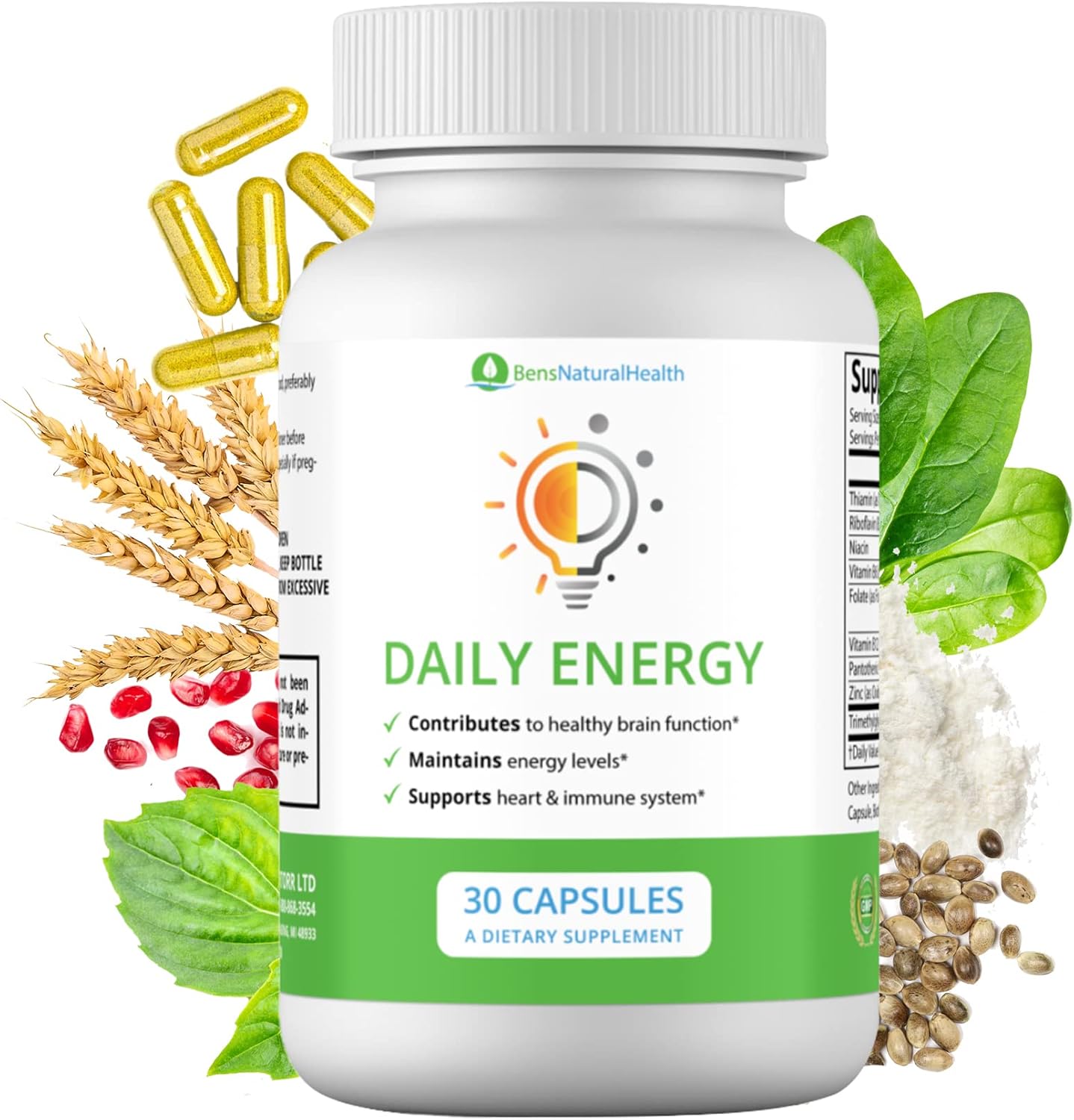 Ben's Natural Health Vitamin B Complex Energy Supplements with TMG - Daily Multivitamin for Energy, Memory, and Mood Support - Herbal Vitamins for Women - 30 Day Supply