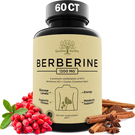 Berberine 1200mg Supplement with Ceylon Cinnamon - Supports Immune System & Weight Management for Men and Women