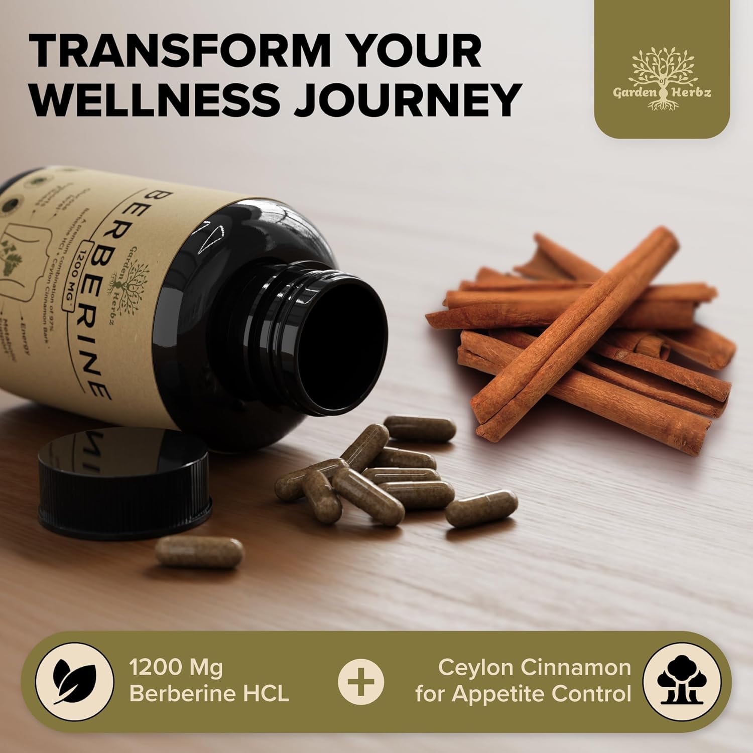 Berberine 1200mg Supplement with Ceylon Cinnamon - Supports Immune System & Weight Management for Men and Women