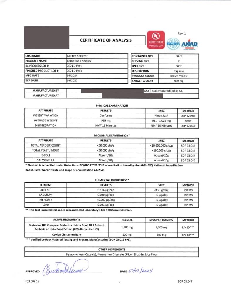 Berberine 1200mg Supplement with Ceylon Cinnamon - Supports Immune System & Weight Management for Men and Women
