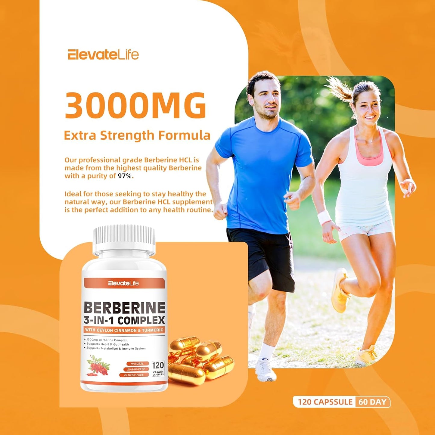 Berberine 1500mg Capsules with True Ceylon Cinnamon - 120 Count - Berberine HCI Root Supplement