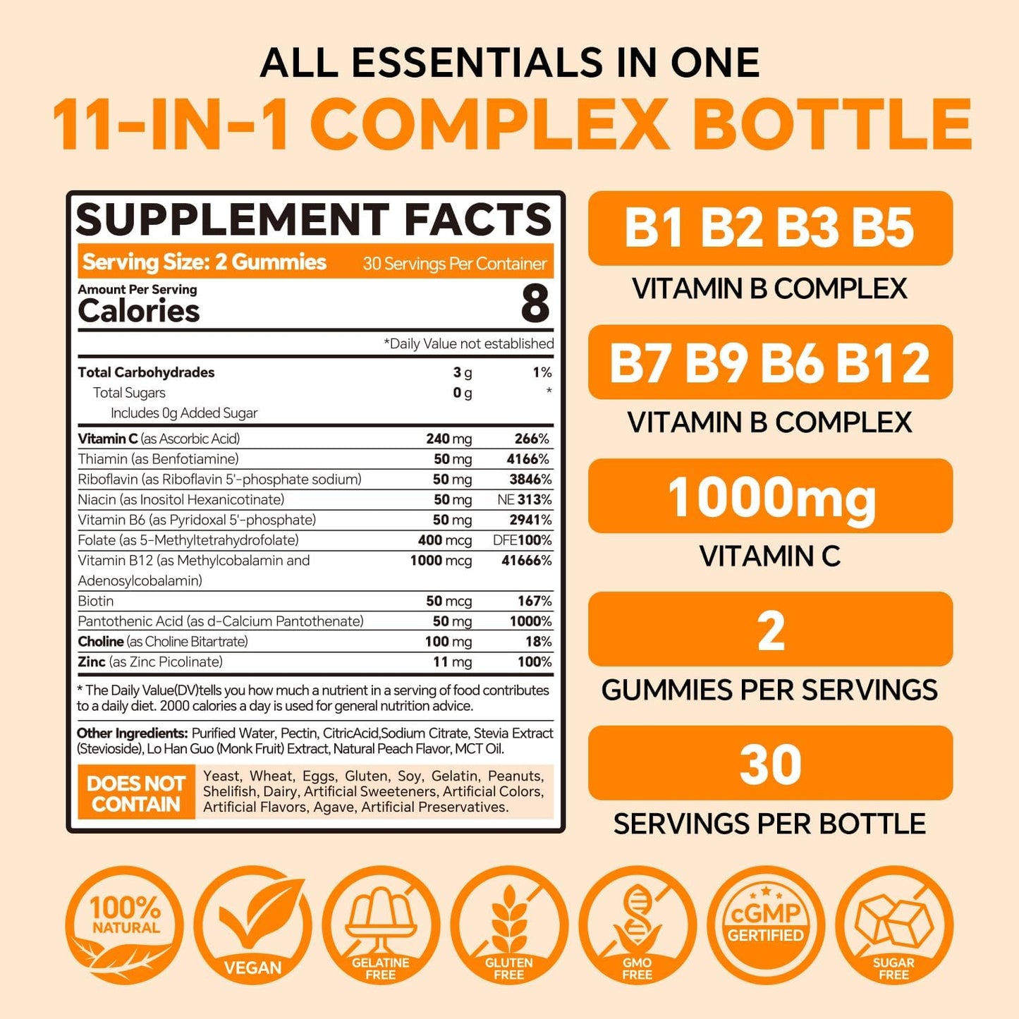 Berberine Gummies with B Complex and Vitamin C - 1500mg Supplement, Methylated Formula - 50 Gummies