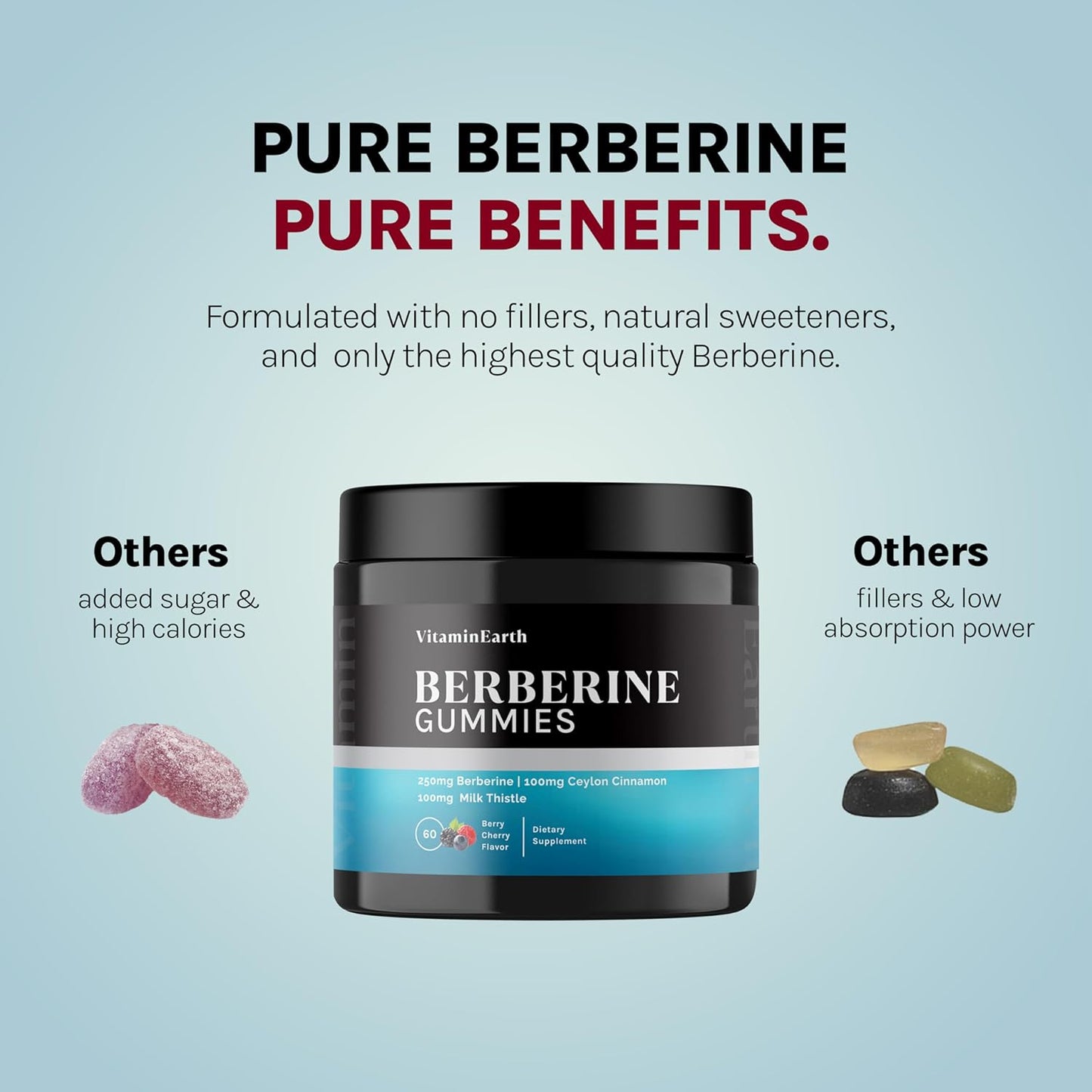 Berberine Gummies with Ceylon Cinnamon & Milk Thistle - Immune & Metabolism Support - Berry Cherry - 60 Count